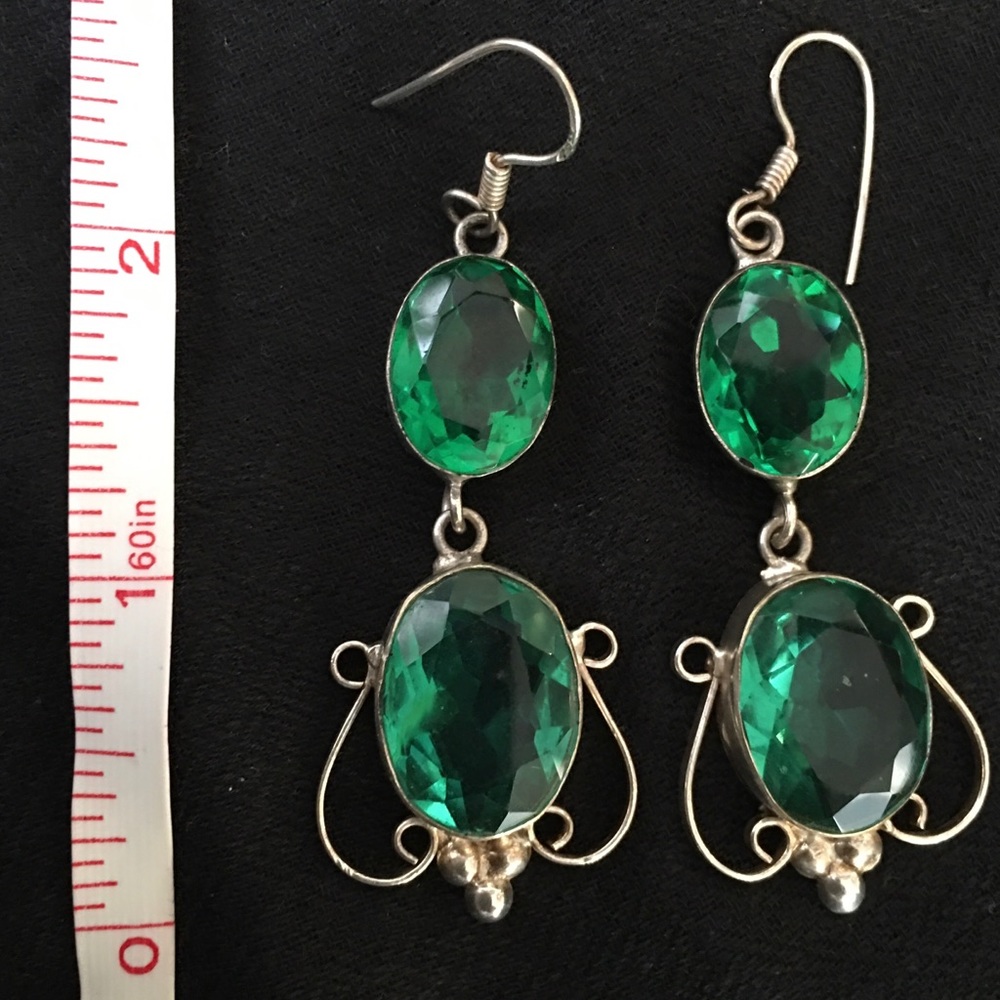 925 Silver Green Tourmaline color pierced earring